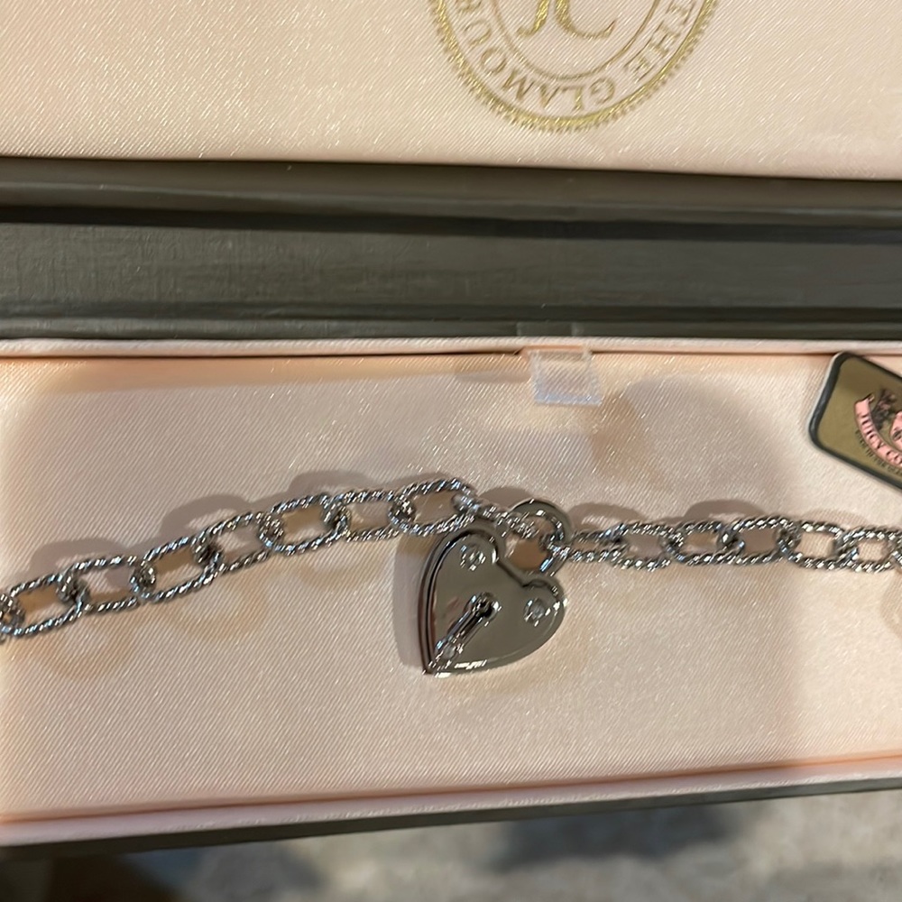 Juicy Couture silver drop heart link bracelet
